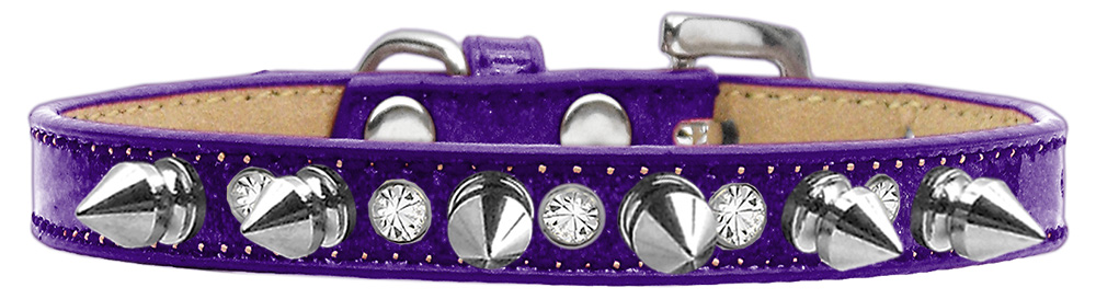 Crystal and Silver Spikes Dog Collar Purple Ice Cream Size 14